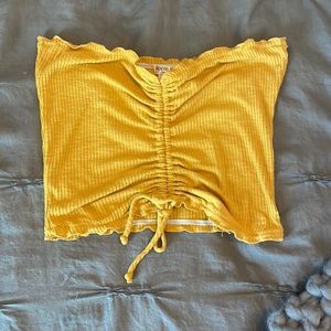Apple Tree strapless yellow crop top with tie detail
